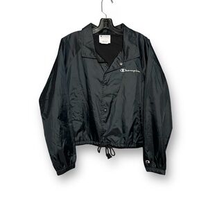 Champion New Women’s Heritage Cropped Coaches Jacket Black L Embroidered Logo